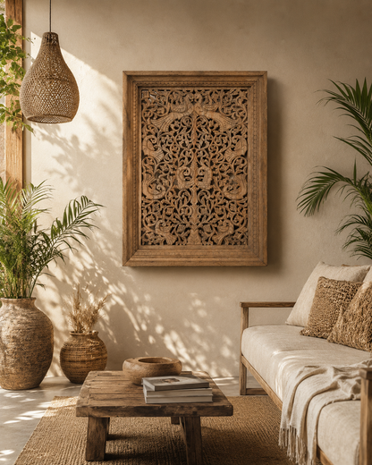 Mango Wood Peacock Jali Wall Hanging Panel