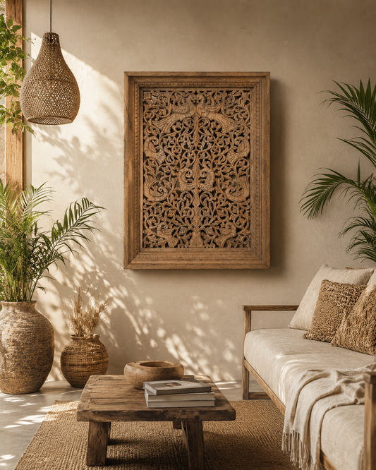 Mango Wood Peacock Jali Wall Hanging Panel