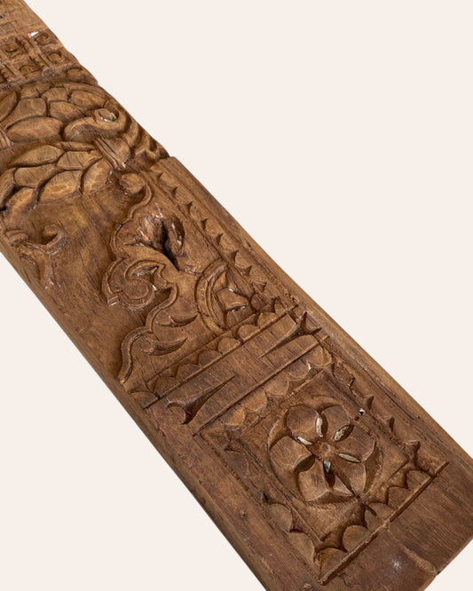 Vintage Hand-Carved Floral & Ornamental Wooden Architectural Wall Panel