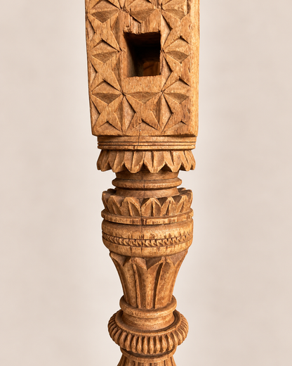 Vintage Carved Wooden Charpai Leg Candle Stand / Statue Holder / Plant Holder - Natural Finish