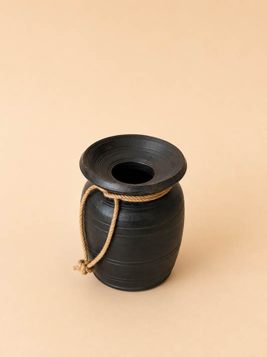 Boho Black Wooden Decorative Pot Vase