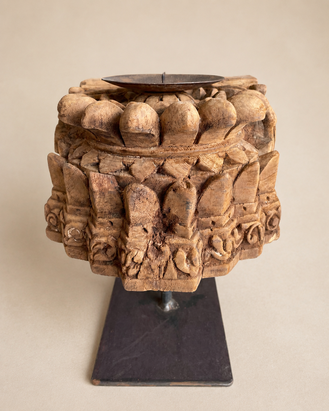 vintage hand-carved floral candle stand / statue holder / plant holder