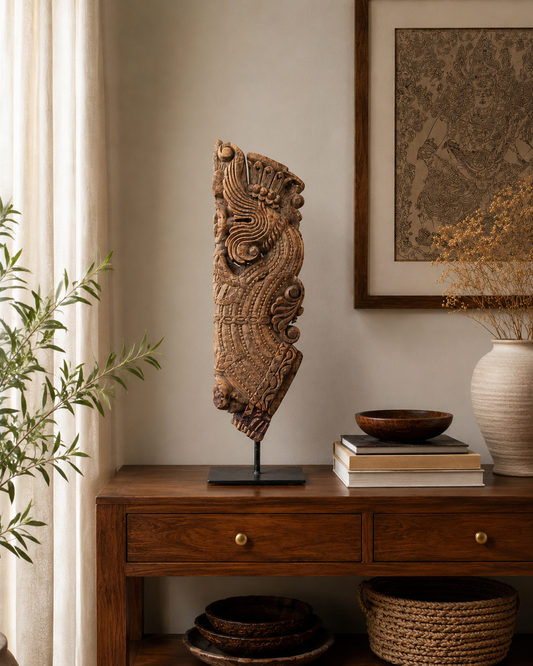 Vintage Wooden Yali Bracket Sculpture on Iron Stand
