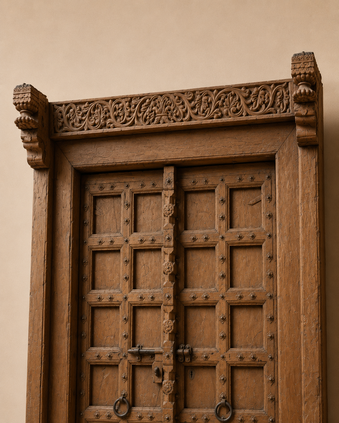 vintage hand-carved teak wood haveli door