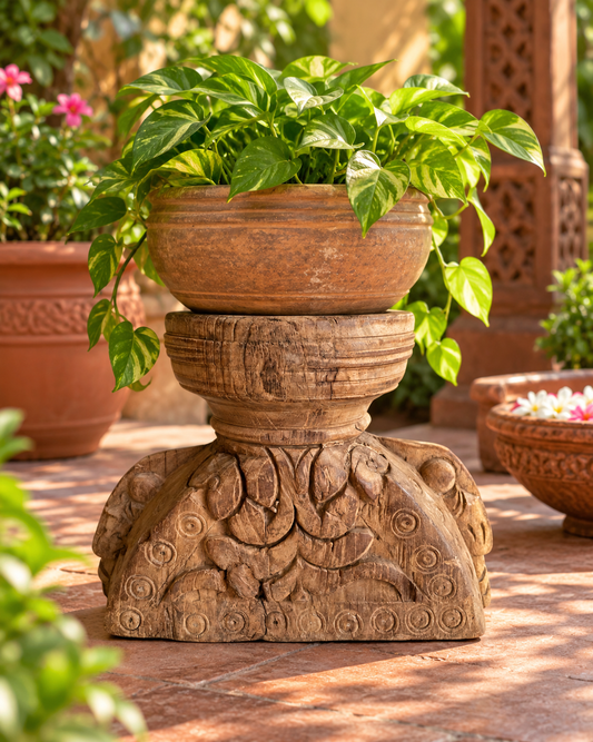 Vintage Hand-Carved Wooden Decorative Seeder Holder