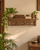 Antique Old Wood Floral Carved Wall Shelf