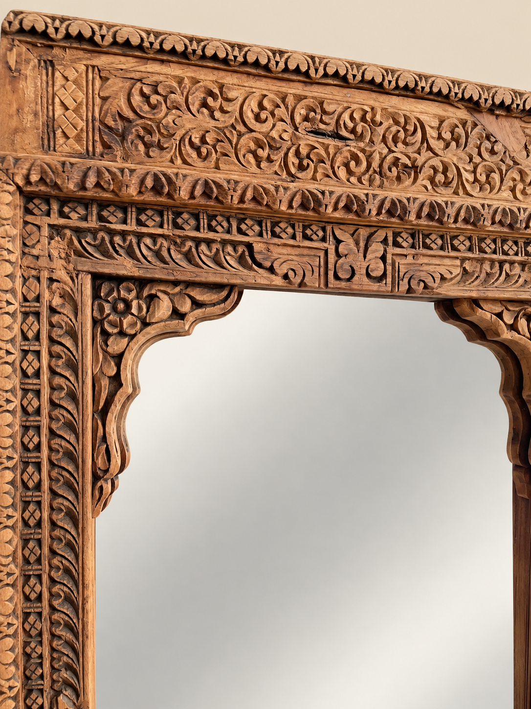 old indian hand-carved mirror frame