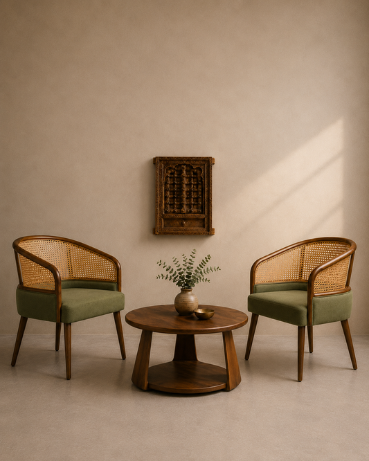 Cane Accent Chair & Coffee Table Set
