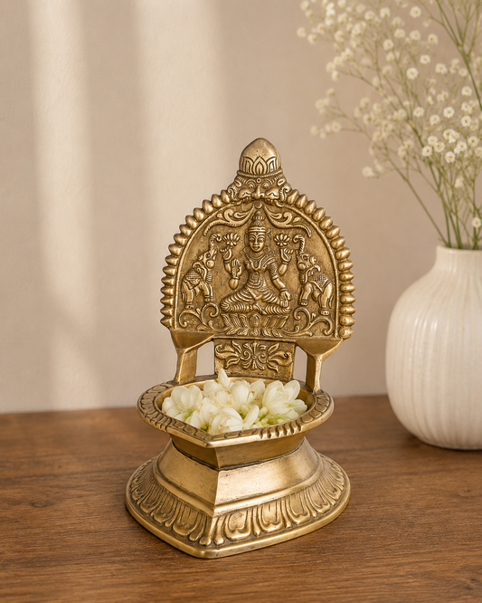 Vintage Brass Gajalakshmi Deepam & Decorative Accent Bowl