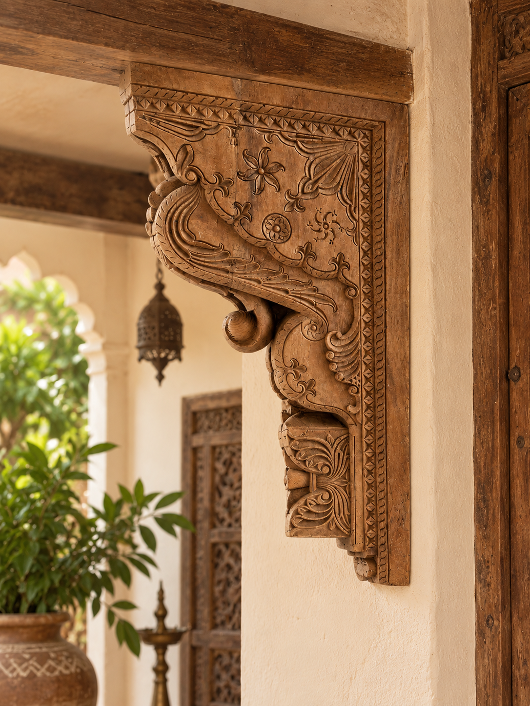 vintage hand-carved wooden architectural bracket