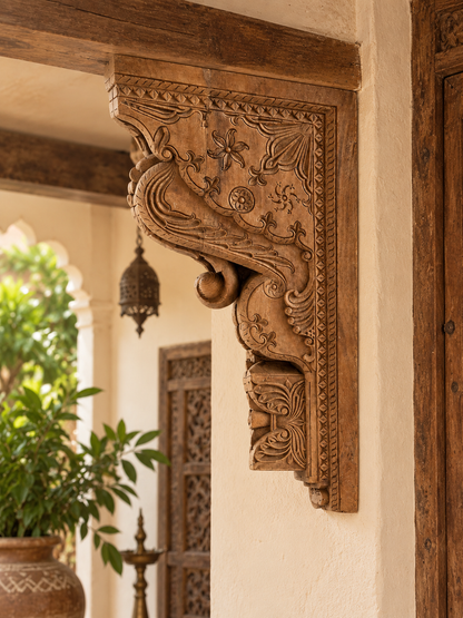 Vintage Hand-Carved Wooden Architectural Bracket