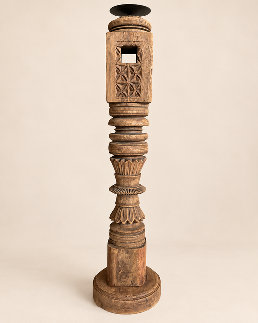 Vintage Hand-Carved Wooden Charpai Leg Stand – Plant & Statue Holder