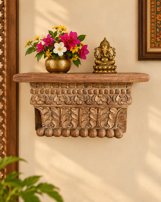 Old Hand-Carved leaf Design Wall Shelf / Bracket