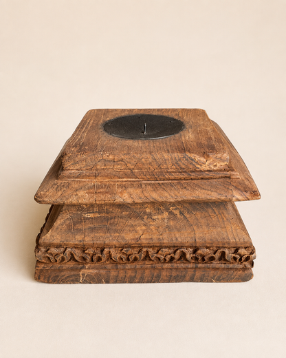 Vintage Hand-Carved Pillar Base Plant, Statue & Candle Stand
