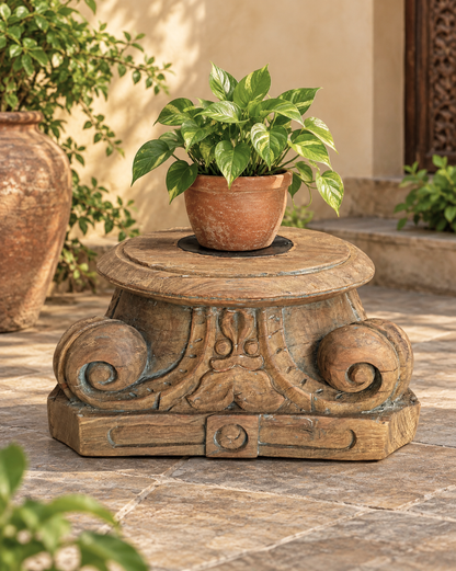 Antique Hand-Carved Wood Stand - Diya / Plant / Statue
