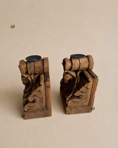 Vintage Teak Wood Parrot Candle Holders – Set of 2