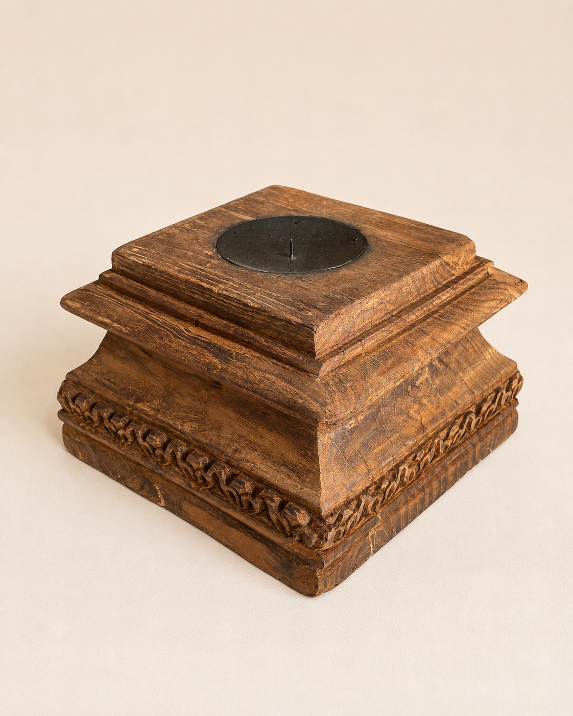 vintage hand-carved pillar base plant, statue & candle stand