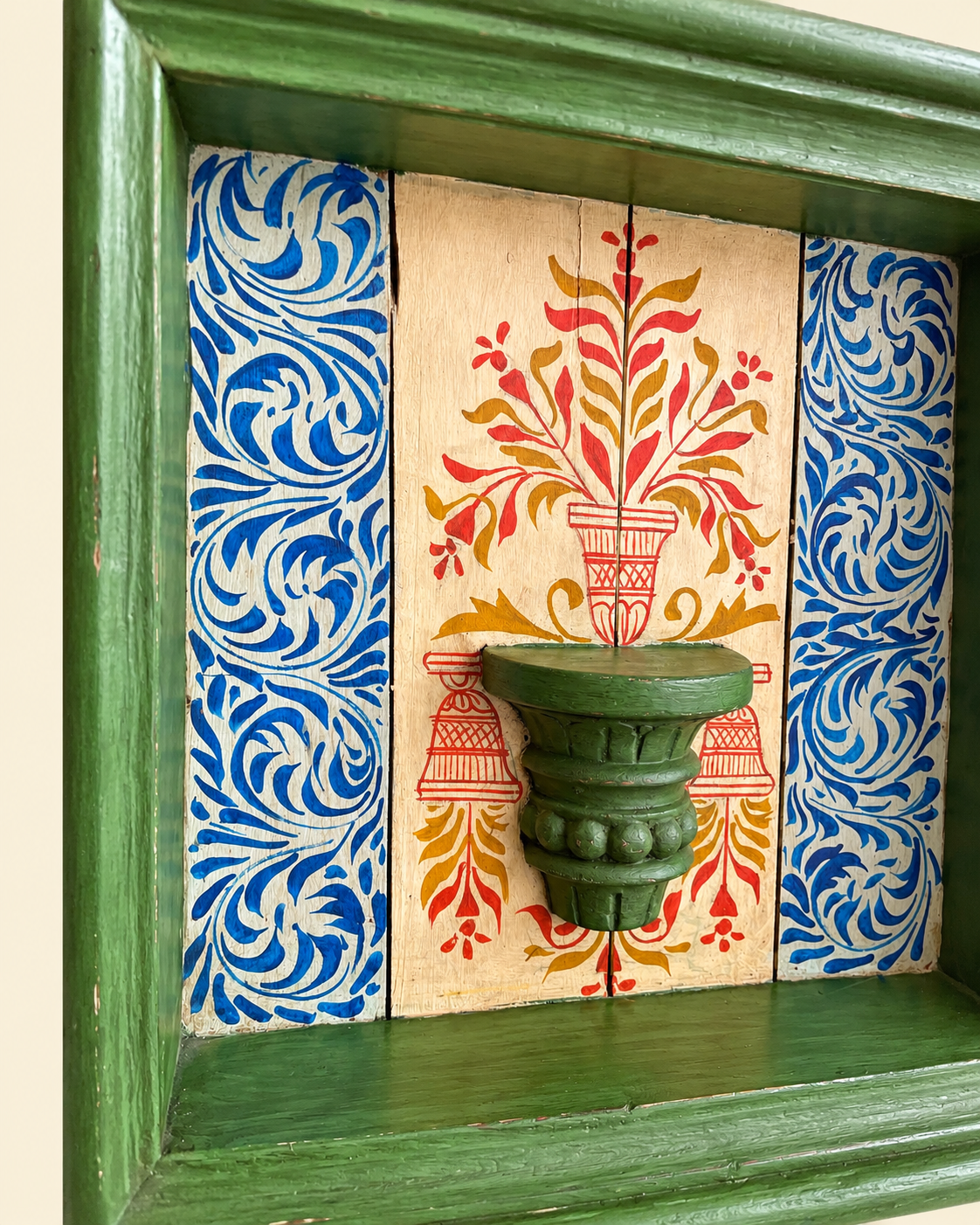 vintage hand-painted wooden jharokha display shelf