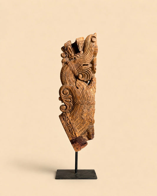 Vintage Wooden Yali Bracket Sculpture on Iron Stand