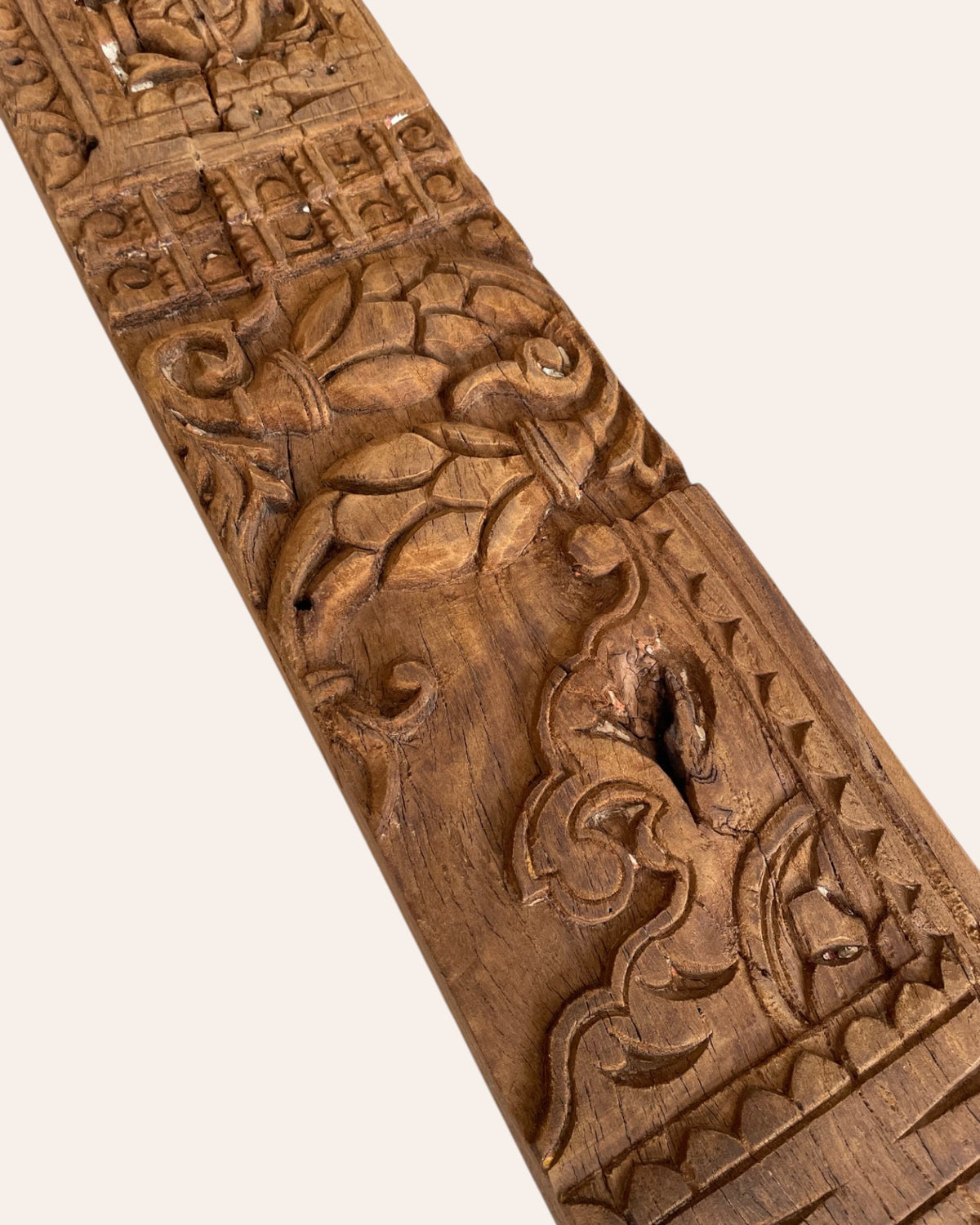 vintage hand-carved floral & ornamental wooden architectural wall panel