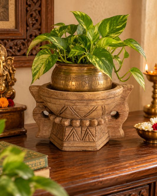 Traditional Hand-Carved Wooden Stand