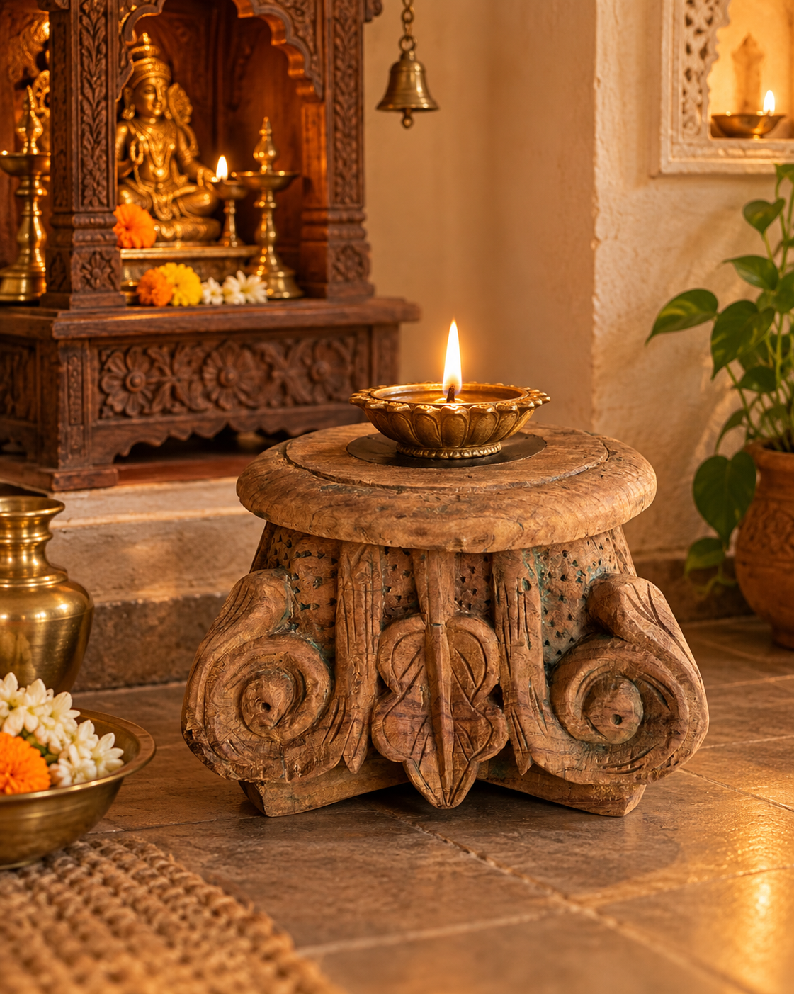 antique indian wooden architectural base