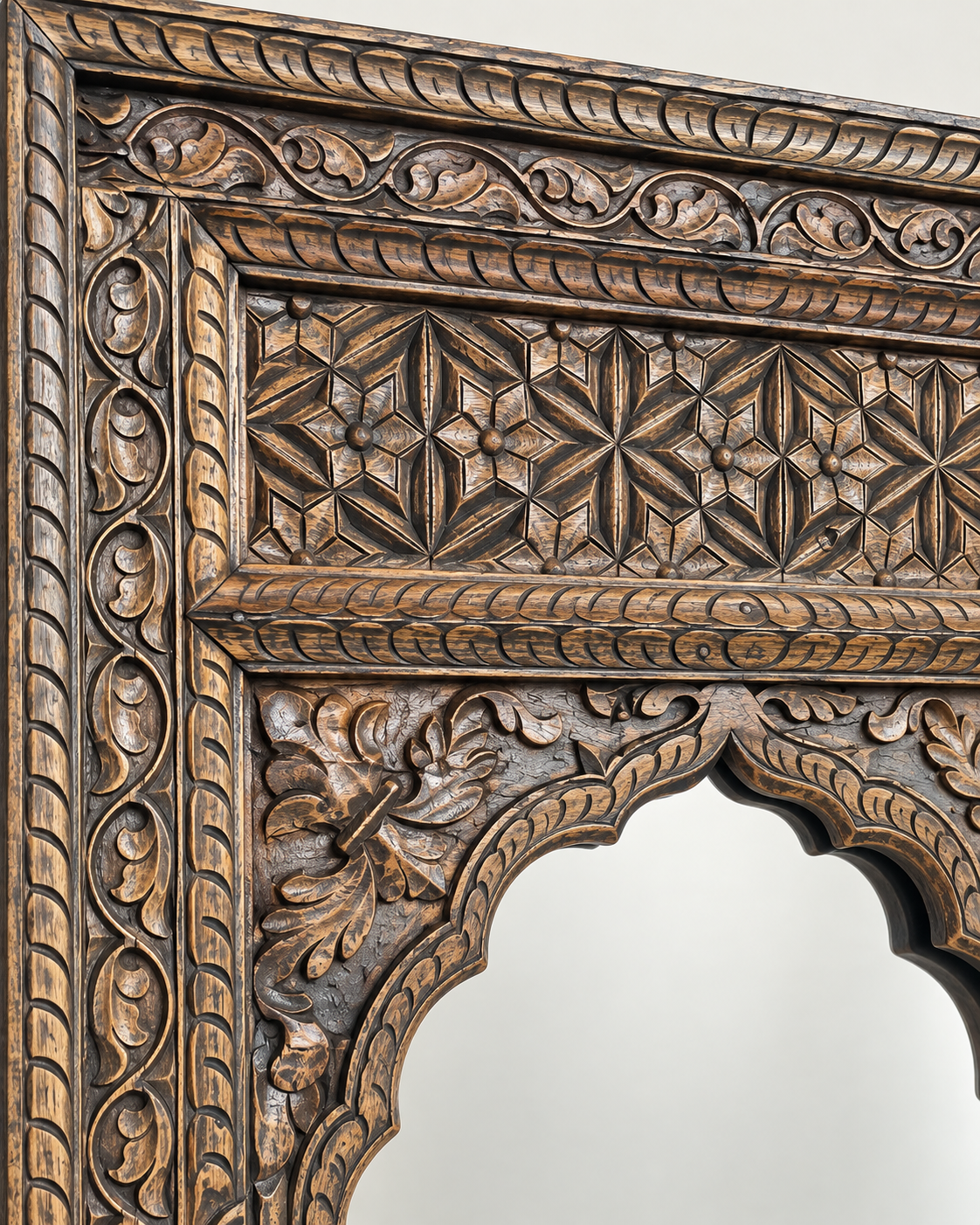 vintage hand-carved wooden mirror frame – charcoal & antique gold finish
