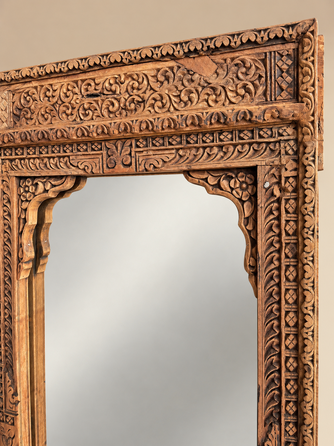 old indian hand-carved mirror frame
