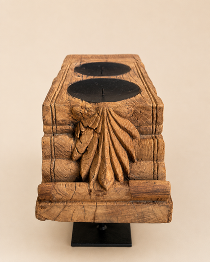 Vintage Hand-Carved Teak Wood Dual Candle Stand / Plant Holder / Statue Holder
