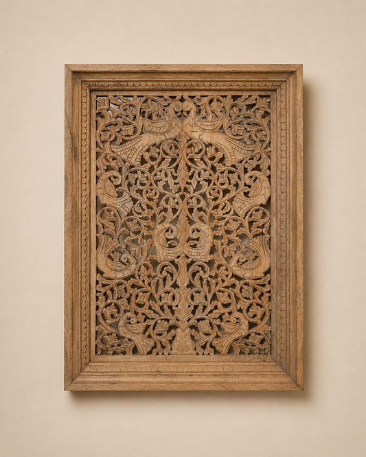 Mango Wood Peacock Jali Wall Hanging Panel