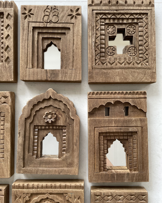 Decorative Jharokha Wooden Wall Mirror Frame (Set of 9)