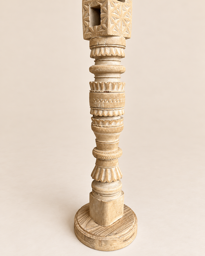 Vintage Hand-Carved Wooden Charpai Leg Candle Stand – Bleach Finish