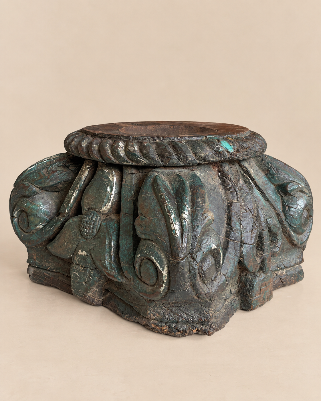 vintage hand-carved wooden candle holder / plant holder / statue holder