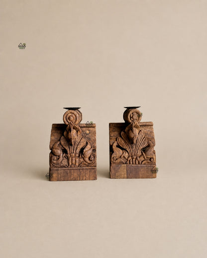 Vintage Teak Wood Parrot Candle Holders – Set of 2