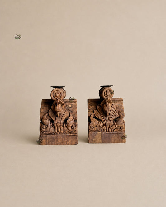 Vintage Teak Wood Parrot Candle Holders – Set of 2