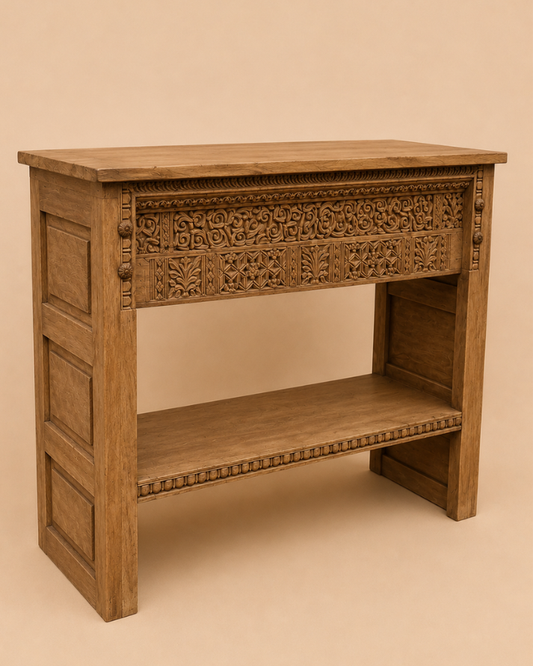 Vintage Hand-Carved Teak Console Table