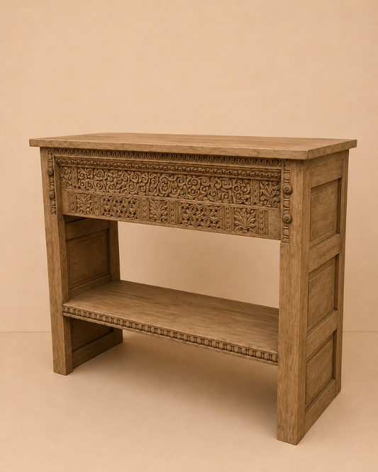 Vintage Hand-Carved Teak Console Table