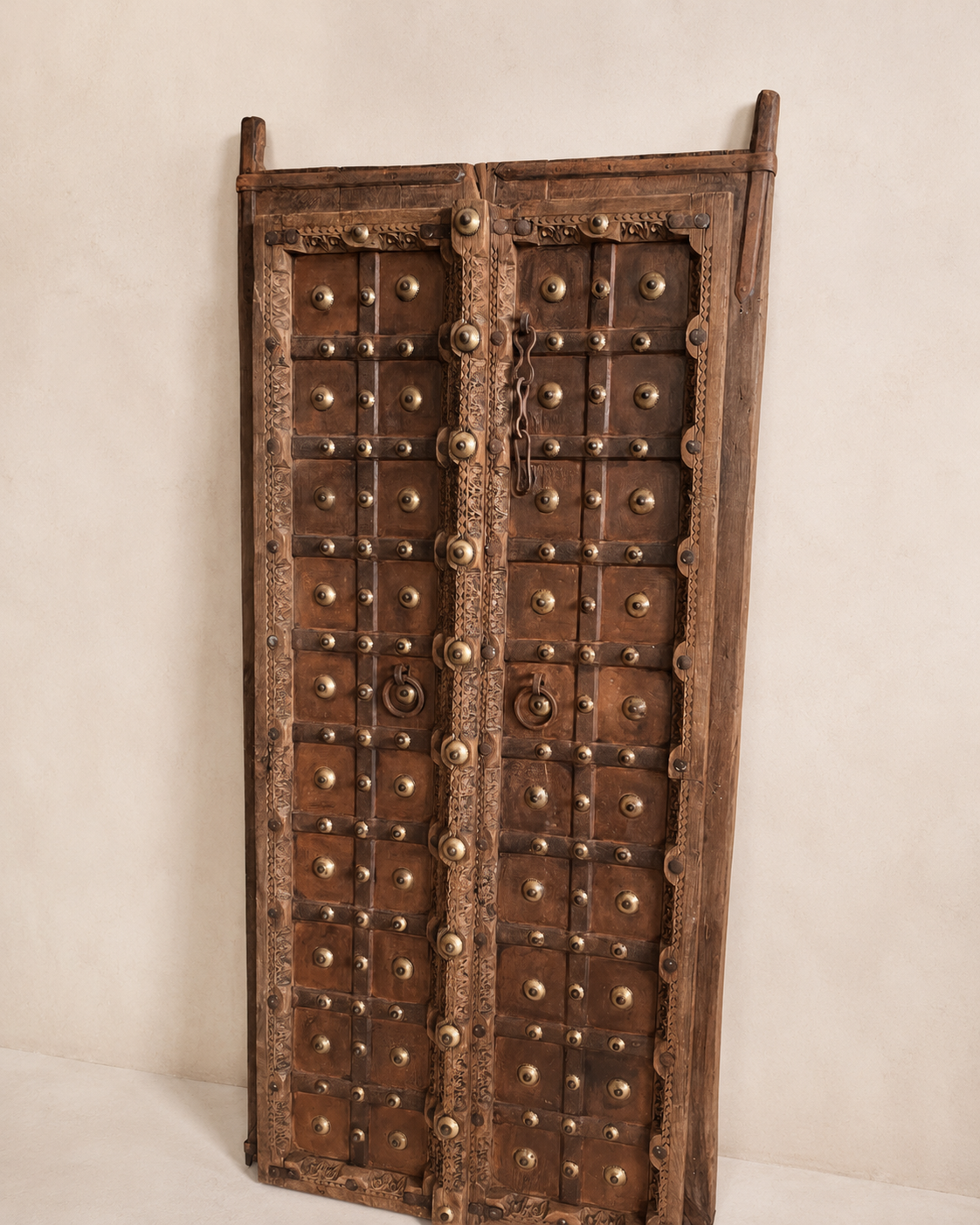original shekhawati hand-carved marwar teak decorative door panel