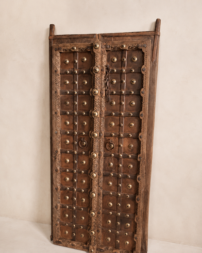 Original Shekhawati Hand-Carved Marwar Teak Decorative Door Panel