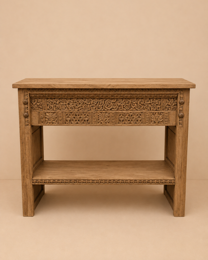 Vintage Hand-Carved Teak Console Table