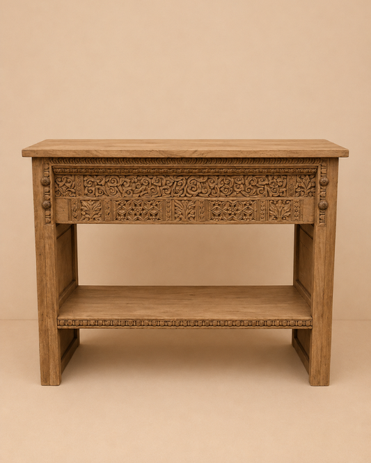 Vintage Hand-Carved Teak Console Table