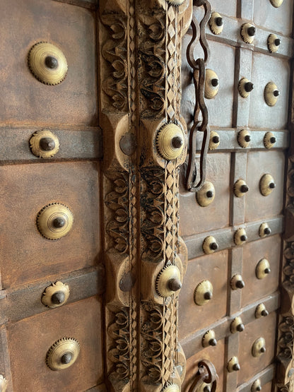 Original Shekhawati Hand-Carved Marwar Teak Decorative Door Panel