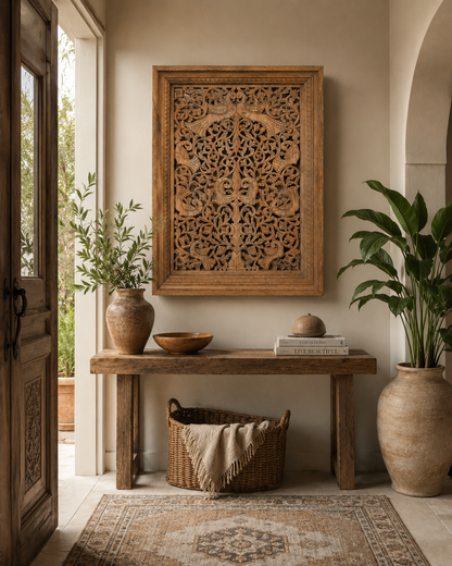 Mango Wood Peacock Jali Wall Hanging Panel