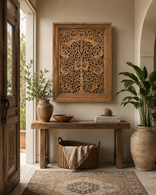 Mango Wood Peacock Jali Wall Hanging Panel
