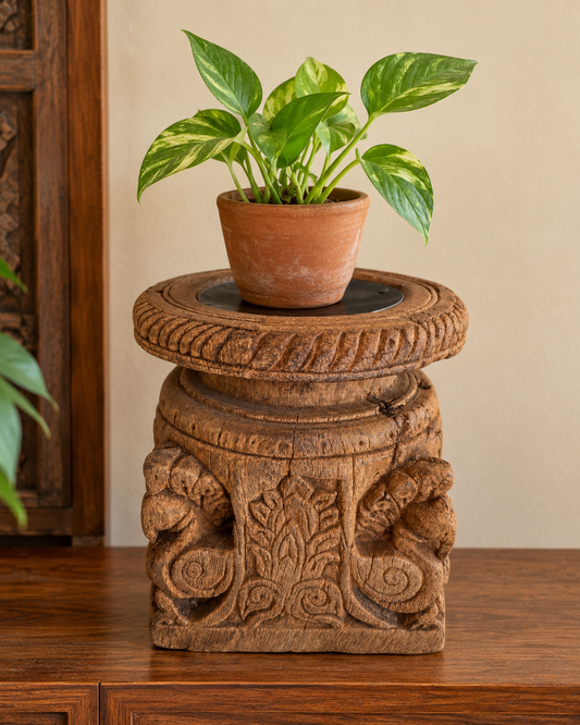 Antique Hand-Carved Wooden Peacock Holder – Candle, Plant, Statue Stand