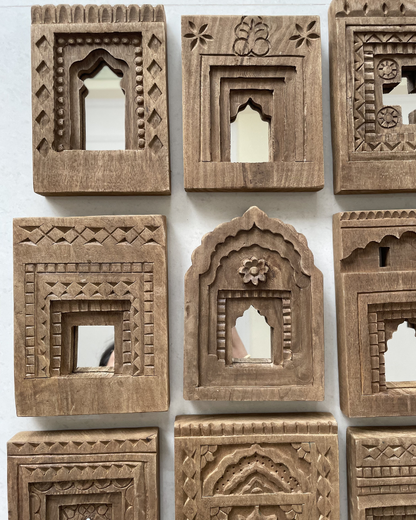 Decorative Jharokha Wooden Wall Mirror Frame (Set of 9)