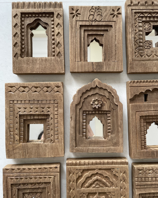 Decorative Jharokha Wooden Wall Mirror Frame (Set of 9)