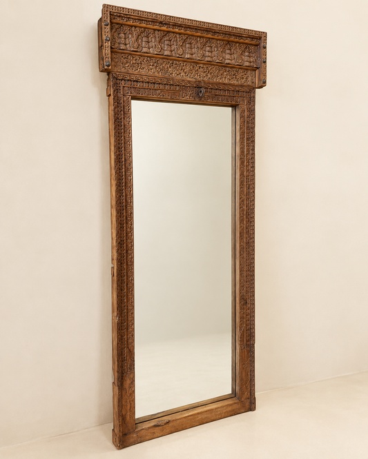 Vintage Architectural Wooden Mirror Frame with Craved Panel