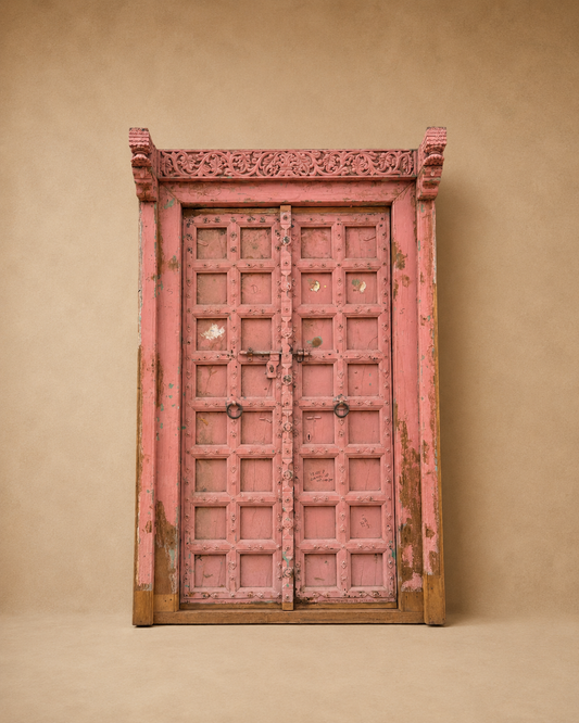 Vintage Hand-Carved Teak Wood Haveli Door