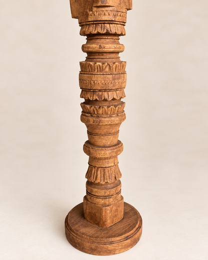 Vintage Hand-Carved Wooden Charpai Leg Candle Stand – Natural Wood Finish